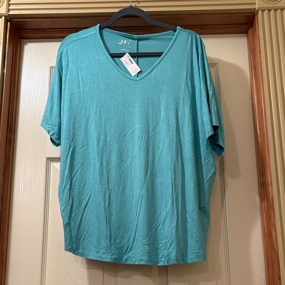 24/7 Comfort Apparel Women's Aqua V-Neck Tee